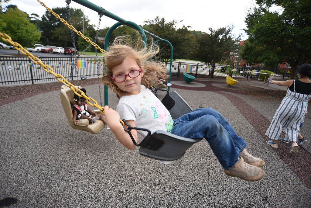 Staff Photo by Matt Hamilton / Elizabeth Hall plays on a swing on Thursday, September 16, 2021 at Signal Centers. Friends of Special Children is holding a fundraiser for playground equipment for Signal Centers.