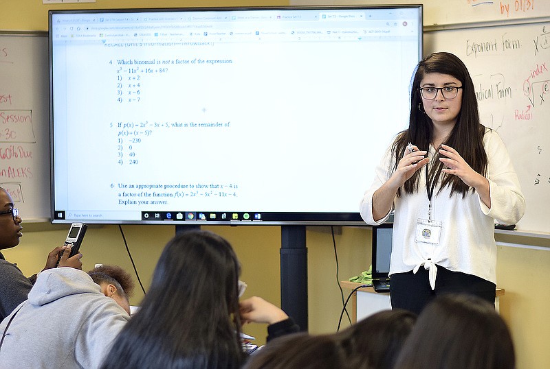 Staff File Photo By Robin Rudd / Chattanooga Girls Leadership Academy math teacher Kelsey Fowler interacts with her students in 2020.