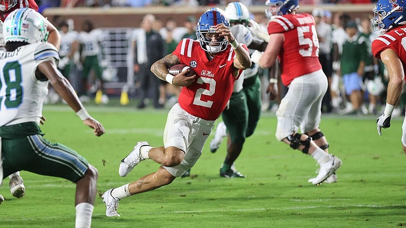 Ole Miss Athletics photo / Ole Miss junior Matt Corral made Southeastern Conference history in Saturday night's 61-21 rout of Tulane by becoming the first quarterback to ever pass for three touchdowns and rush for four scores in the same game.