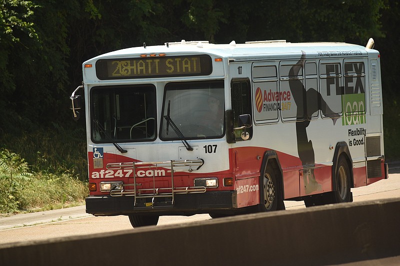 The CARTA bus that services Chattanooga State Community College travels north on Riverside Drive in 2019.