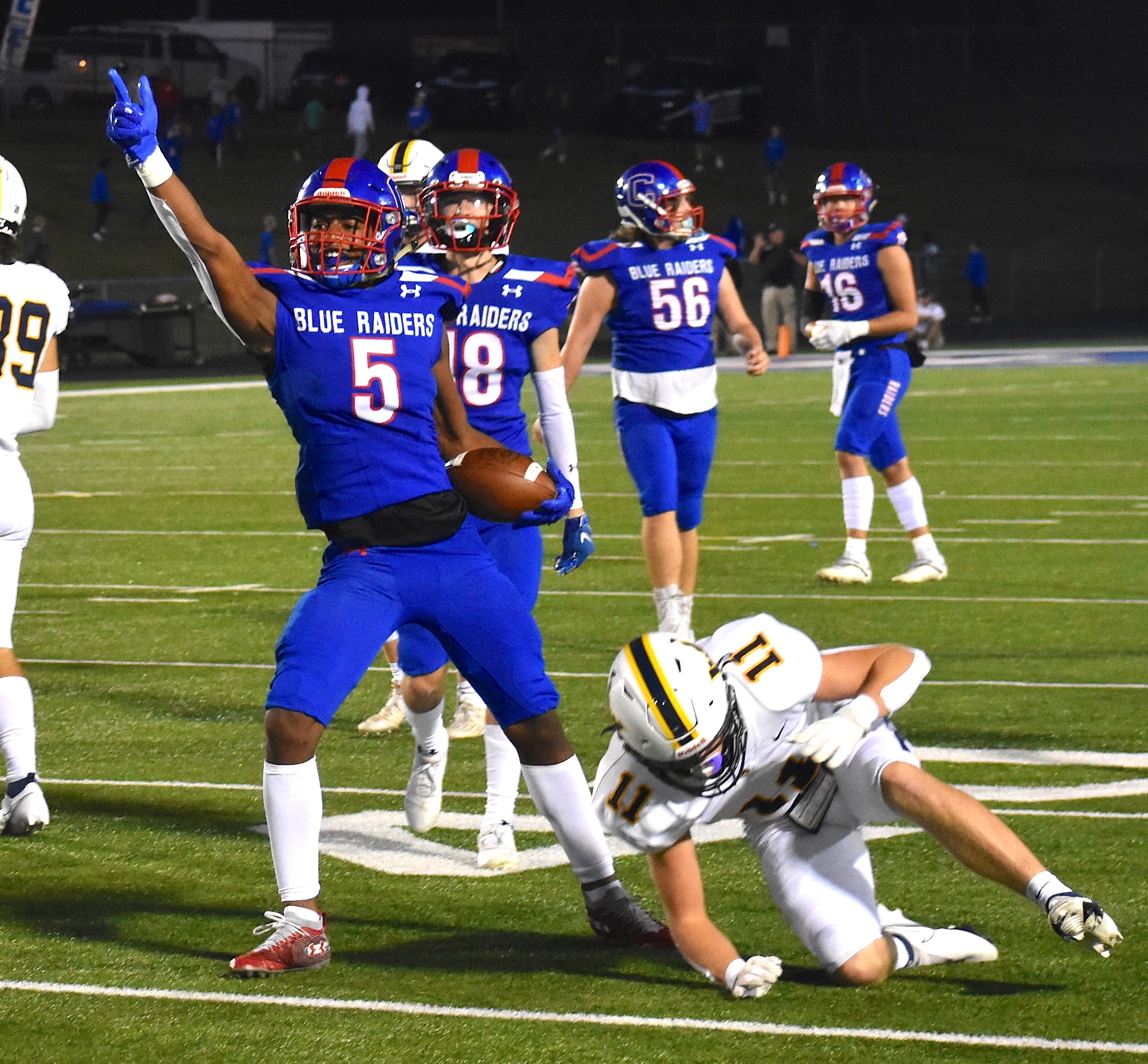 Staff photo by Patrick MacCoon / Cleveland's Brian Beard rushes for a first down in Friday's 38-0 home nonregion victory over Walker Valley.