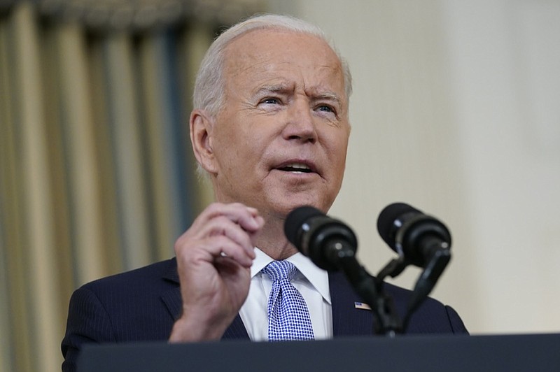 FILE - In this Sept. 24, 2021, file photo President Joe Biden speaks about the COVID-19 response and vaccinations in the State Dining Room of the White House in Washington. (AP Photo/Patrick Semansky, File)


