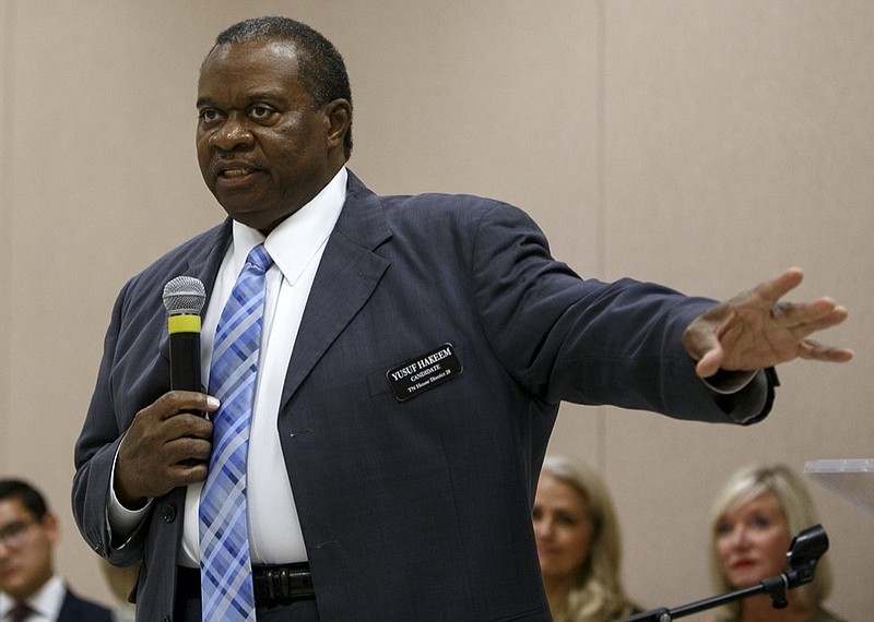 Staff photo by C.B. Schmelter / District 28 Democrat candidate Yusuf Hakeem speaks during a meet and greet hosted by the League of Women Voters in the Chattanooga Rooms at the University Center on the campus of the University of Tennessee at Chattanooga on Monday, Sept. 24, 2018 in Chattanooga, Tenn.