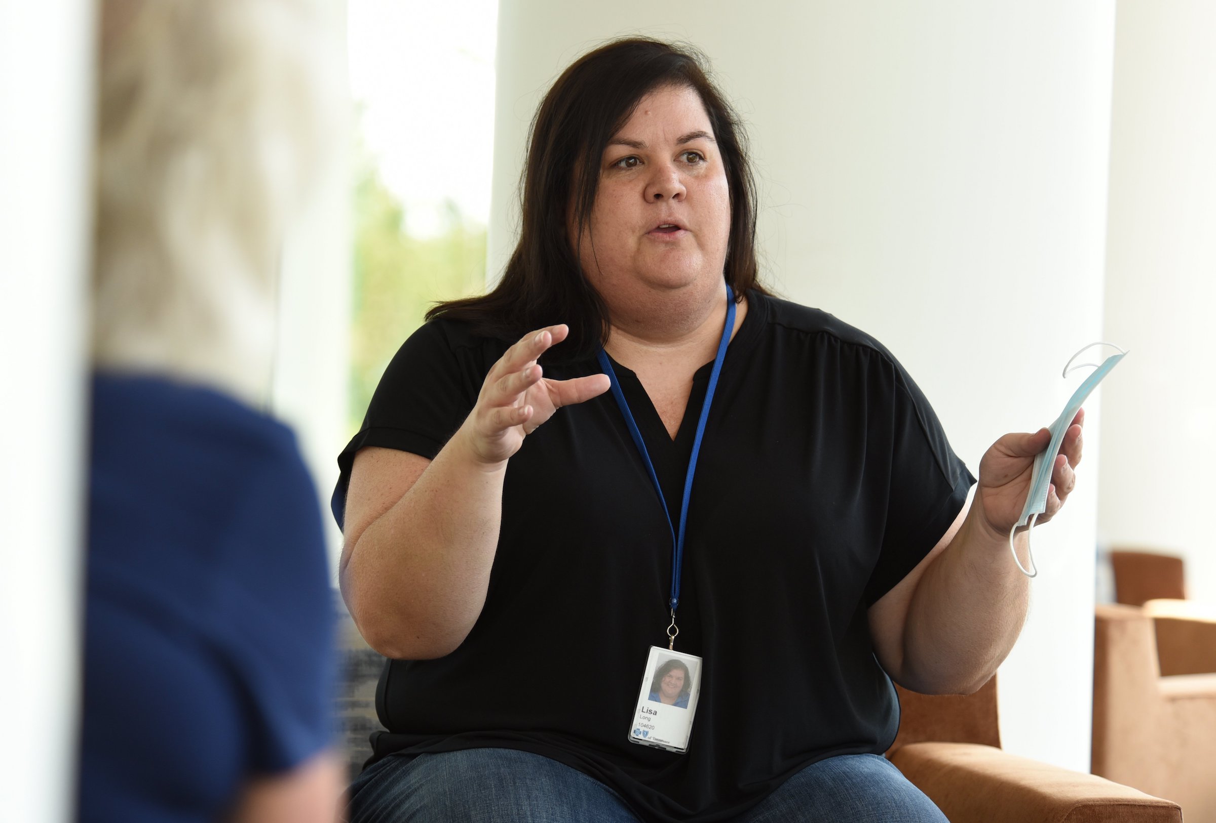 Staff Photo by Matt Hamilton / Lisa Long speaks at BlueCross BlueShield Headquarters in Chattanooga on Friday, August 27, 2021.