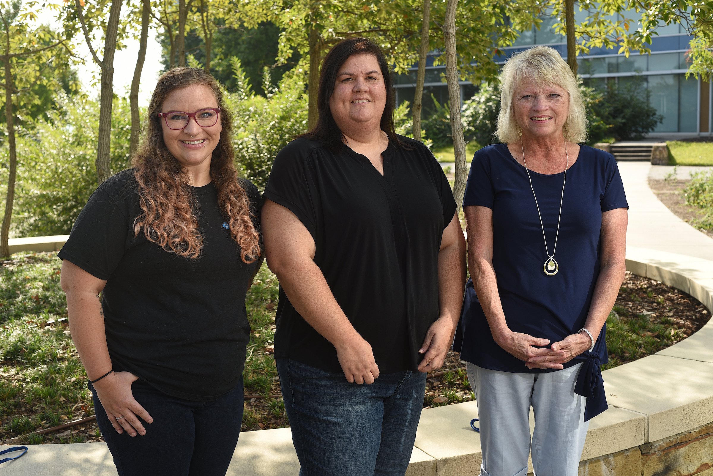 Staff Photo by Matt Hamilton / From left, Adrian Hemphill, Lisa Long and Sandy Owen at BlueCross BlueShield Headquarters in Chattanooga on Friday, August 27, 2021.