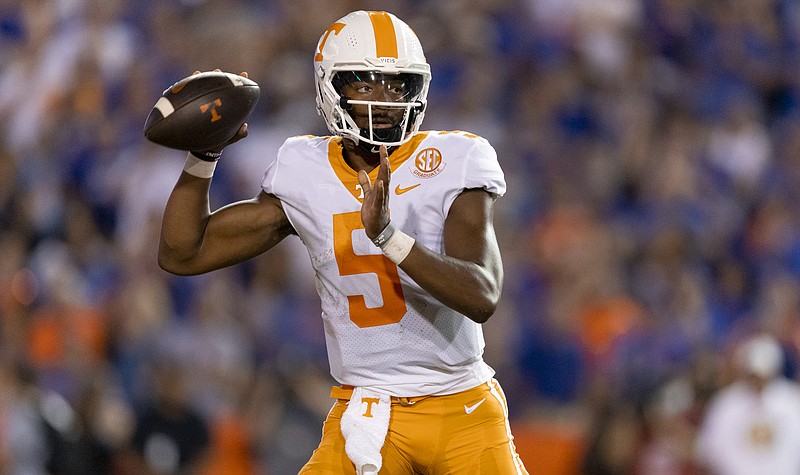 Tennessee Athletics photo by Andrew Ferguson / Tennessee quarterback Hendon Hooker threw for 221 yards and two touchdowns Saturday night at Florida before having to leave the eventual 38-14 loss due to injury early in the fourth quarter.