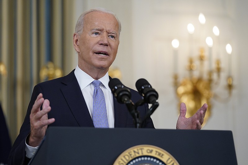 Photo by Patrick Semansky of The Associated Press / President Joe Biden speaks in the State Dining Room of the White House on Friday, Sept. 24, 2021.