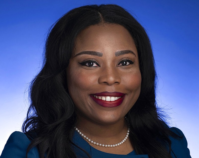 This undated photo provided by the Tennessee State Senate shows Tennessee state Sen. Katrina Robinson posing for a photo in Nashville, Tenn. Robinson is set to go on trial, Monday, Sept. 13, 2021, on charges that she stole more than $600,000 in federal funds. (Tennessee State Senate via AP)