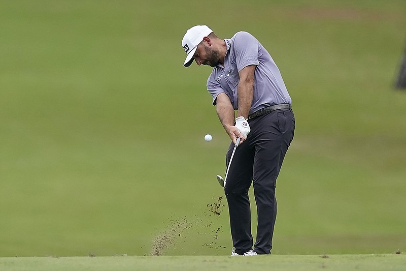 AP photo by Rogelio V. Solis / Stephan Jaeger hits a shot off the first fairway during the first round of the Sanderson Farms Championship on Thursday in Jackson, Miss. Jaeger opened with a 68 and shot a 66 on Friday, and he was tied for seventh entering the weekend at the PGA Tour event.