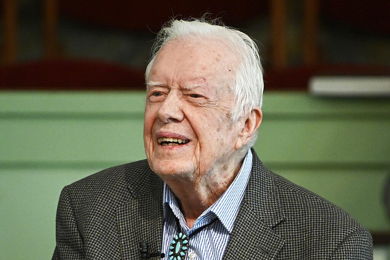  In this Nov. 3, 2019, file photo, former President Jimmy Carter teaches Sunday school at Maranatha Baptist Church in Plains, Ga. Carter, the oldest former U.S. chief executive ever, will quietly mark his 97th birthday at home in southwest Georgia on Friday, Oct. 1, 2021, an aide said. (AP Photo/John Amis, File)
