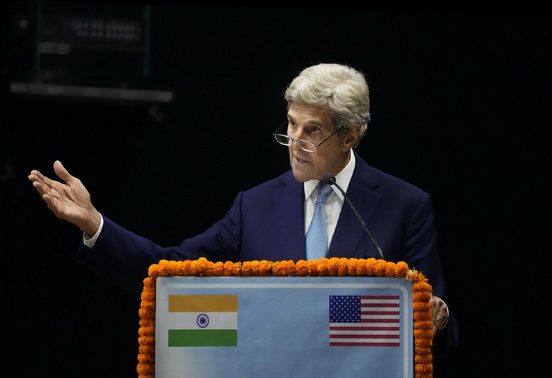 U.S. Special Presidential Envoy for Climate John Kerry speaks at the launch of Climate Action and Finance Mobilisation Dialogue (CAFMD) under India-US Agenda 2030 Partnership in New Delhi, India, Monday, Sept.13, 2021. (AP Photo/Manish Swarup)



