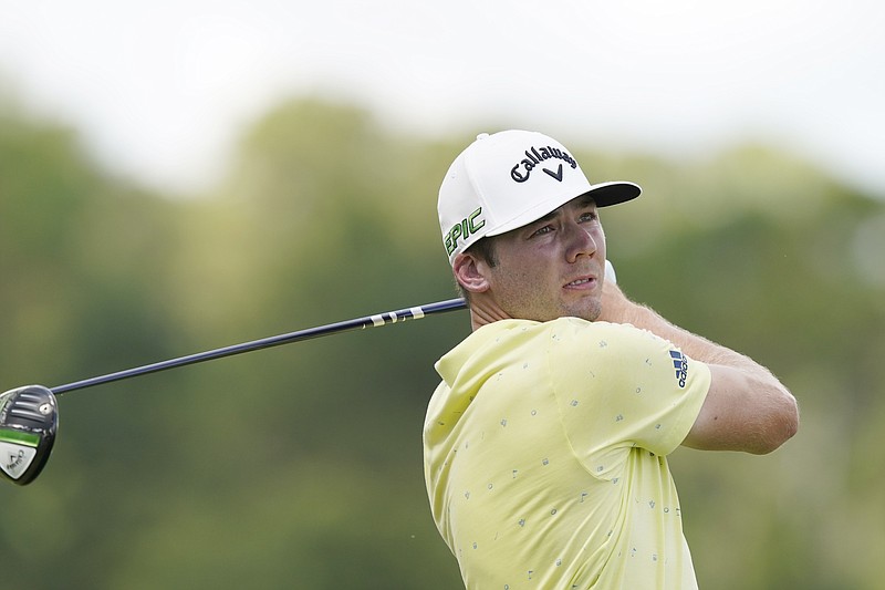 AP photo by Rogelio V. Solis / Sam Burns watches his drive from the second tee at Country Club of Jackson during the final round of the PGA Tour's Sanderson Farms Championship on Sunday in Mississippi.