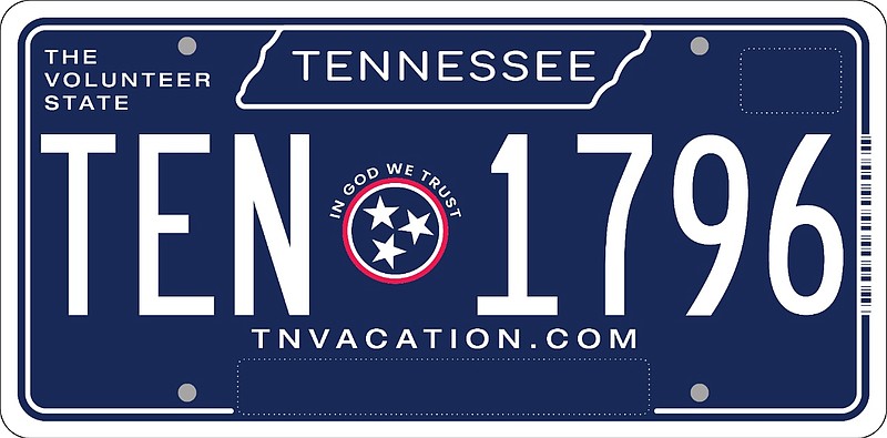 Image courtesy Tennessee governor's office / This image shows the state's new license plate that will become available beginning Jan. 3. Vehicle owners can opt to include the "In God We Trust" motto, just as with current plates.