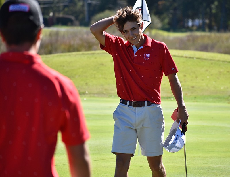 Staff file photo by Patrick MacCoon / Baylor senior Sheldon McKnight made nine birdies at the TSSAA Division II-AA Golf Championship at the Seveirville Golf Club. McKnight will now have four championship rings from his time with the Red Raiders.