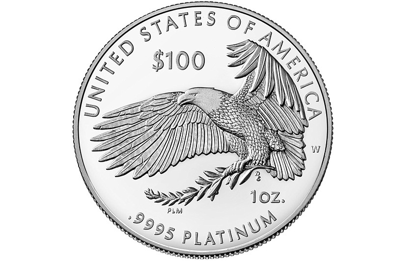 This image provided by the U.S. Mint, the reverse of the 2021 American Eagle Platinum One Ounce Proof Coin - Freedom of Religion, is photographed in Washington. It would be the token of all tokens: a $1 trillion coin, minted by the U.S. government, then cashed in to flood the treasury with cash and solve a political impasse over suspending the debt limit. The idea is getting some attention in Washington as an Oct. 18 deadline approaches, with Democrats and Republicans deadlocked over how to stave off an unprecedented credit default. (Burwell and Burwell Photography/U.S. Mint via AP)


