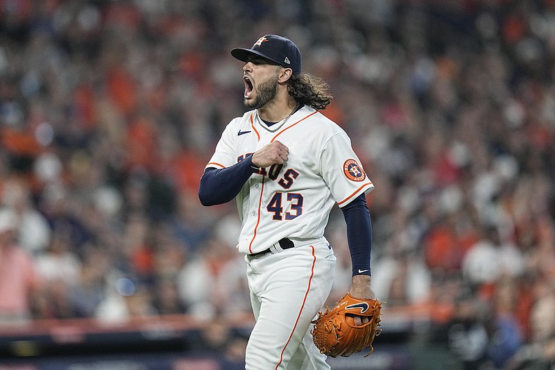 AP photo by David J. Phillip / Houston Astros starter Lance McCullers Jr. reacts after he induced Adam Engel of the Chicago White Sox into a groundout to end the top of the fifth inning in Thursday's ALDS opener between the teams in Houston.