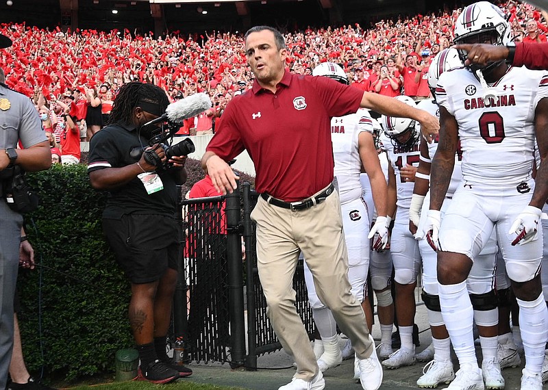 South Carolina Athletics photo / South Carolina first-year football coach Shane Beamer prepares to lead his Gamecocks out on the field before their Sept. 18 game at Georgia.