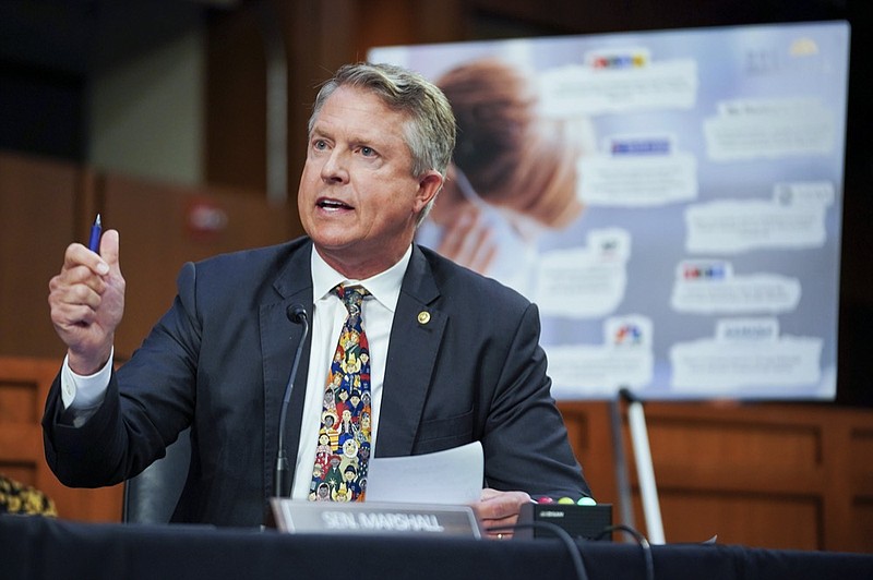 FILE - In this Sept. 20, 2021, file photo, Sen. Roger Marshall, R-Kan., speaks during a Senate Health, Education, Labor, and Pensions Committee hearing to discuss reopening schools during the COVID-19 pandemic on Capitol Hill in Washington. (Greg Nash/Pool via AP, File)


