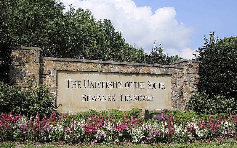 Staff photo by C.B. Schmelter / A sign for the university is seen on the campus of the University of the South on Friday, July 21, in Sewanee, Tenn.