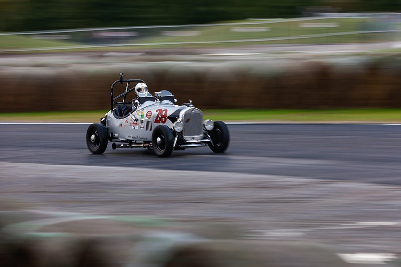 Staff photo by Troy Stolt / Bill Stelcher drives his 1928 Ford Speedster around turn 8A during the Pace Gran Prix, part of the Chattanooga Motorcar Festival on Saturday, Oct. 16, 2021 in Chattanooga, Tenn.