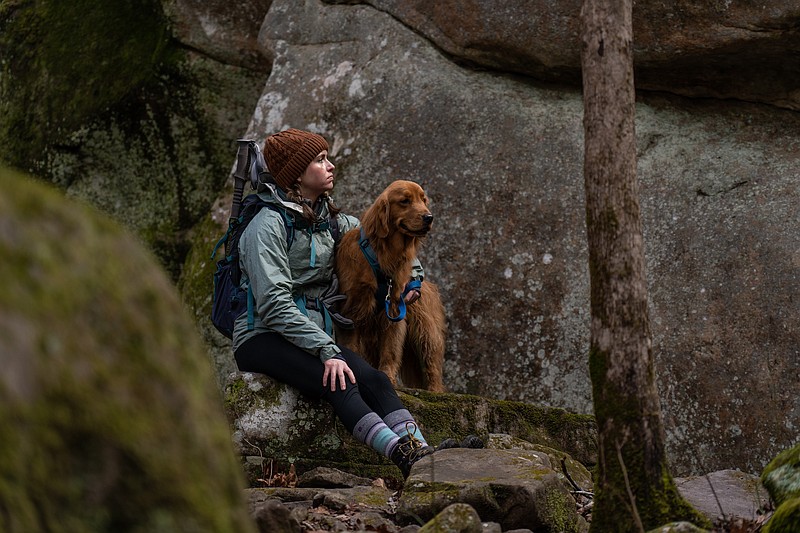 Photo by Taylor Chesney / Courtney Solomon and Briar take a break during a chilly hike on Lookout Mountain.