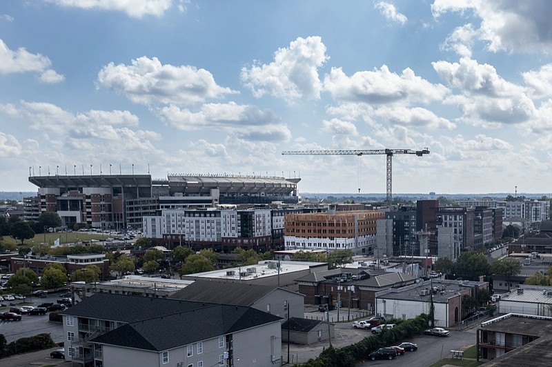 Construction continues on new student housing beside the University of Alabama, Wednesday, Oct. 13, 2021, in Tuscaloosa, Ala. (AP Photo/Vasha Hunt)


