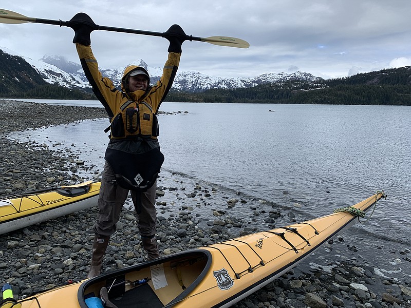 Contributed photo by Jaime Lynn Barks / Upon arriving to the ranger station in Alaska, Jaime Lynn Barks was given three items: bear spray, a tent and a Gore-Tex dry suit, pictured here.