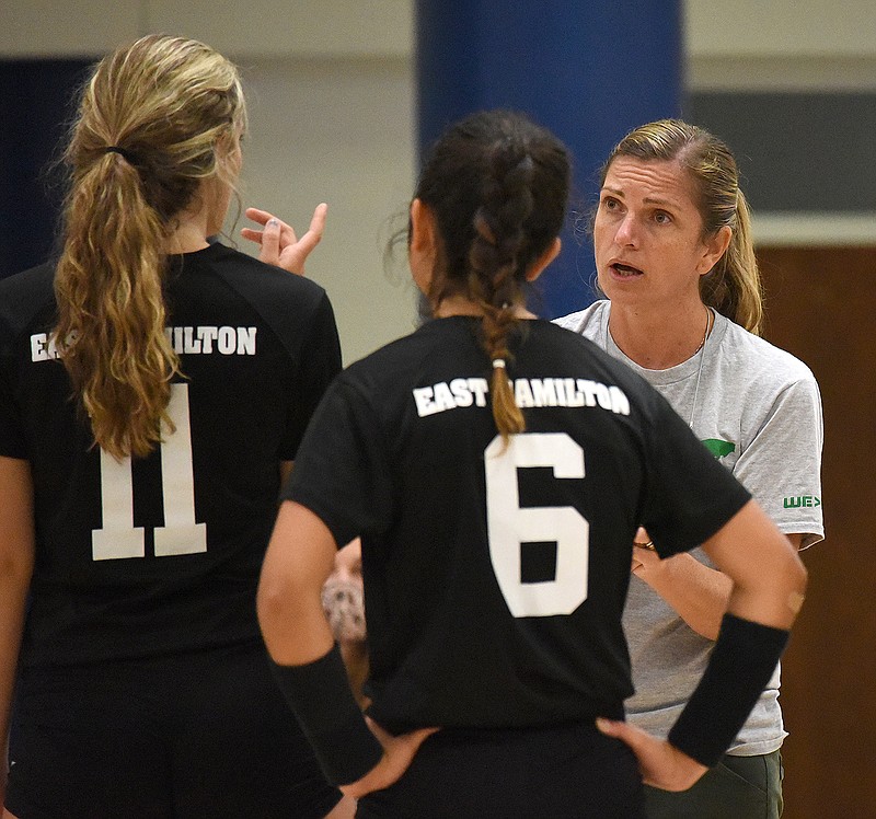 Staff file photo by Matt Hamilton / East Hamilton volleyball coach Antonela Suzuki's team is two wins away from a state championship.