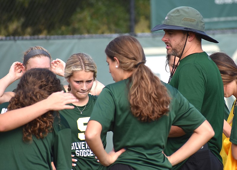 Staff photo by Patrick MacCoon / Silverdale Baptist Academy soccer coach Scott Chapman talks to the Lady Seahawks during Wednesday's practice ahead of their TSSAA Division II-A state quarterfinal showdown with visiting St. George's this weekend.