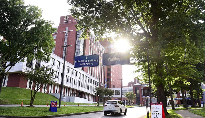 Staff file photo by Robin Rudd / Erlanger Medical Center, on East Third Street in Chattanooga, is seen on June 24, 2021. A federal audit released Thursday found that Tennessee improperly claimed Medicaid funds, including for public hospital uncompensated care at places such as Erlanger, which could force the state to repay the federal government over $700 million.