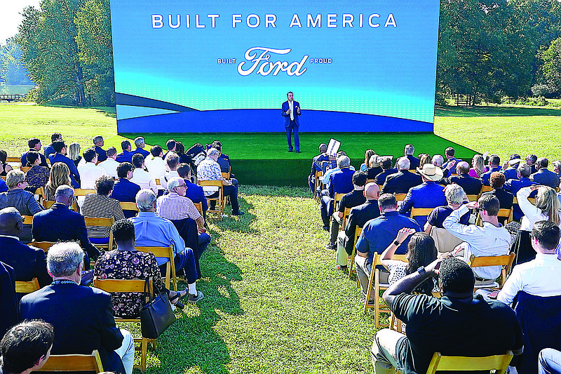 Ford Executive Chairman Bill Ford speaks during a presentation on the planned factory to build electric F-Series trucks and the batteries to power future electric Ford and Lincoln vehicles Tuesday, Sept. 28, 2021, in Memphis, Tenn. The Tennessee plant is to be built near Stanton, Tenn. / AP Photo/Mark Humphrey