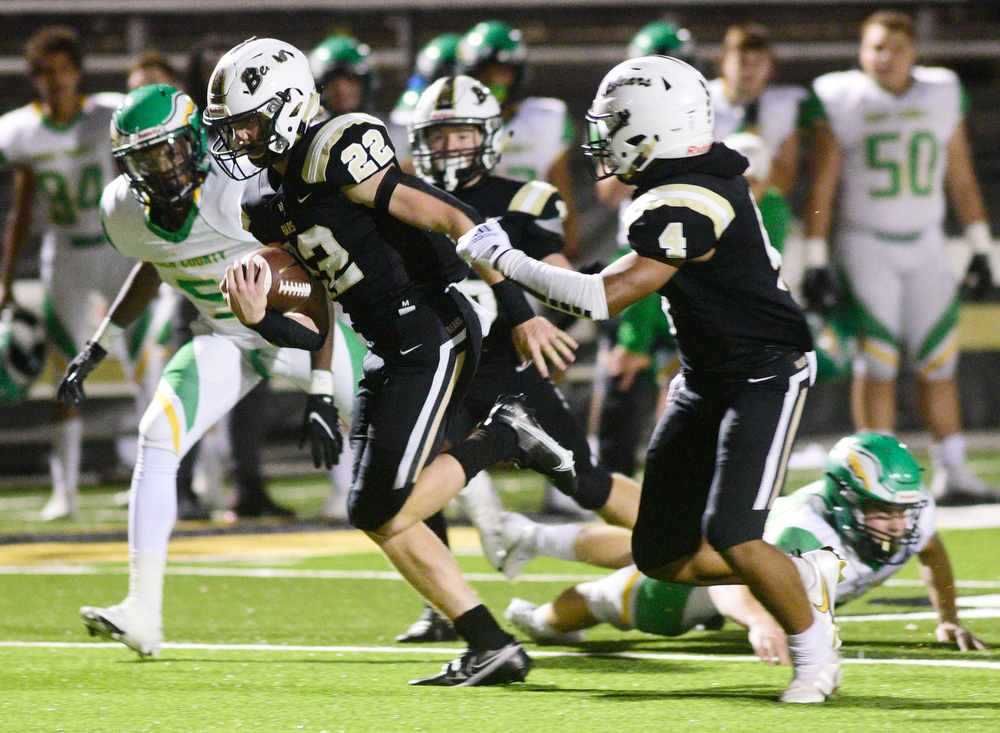 Staff Photo by Robin Rudd / Bradley's Jackson Wilson (22) runs for a Bear touchdown. The Bradley Central Bears hosted the Rhea County Golden Eagles in a TSSAA football game on October 22, 2021.