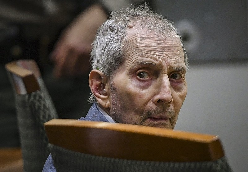 FILE - In this Thursday, March 5, 2020, file photo, real estate heir Robert Durst looks back during his murder trial in Los Angeles. (Robyn Beck/Pool Photo via AP, File)


