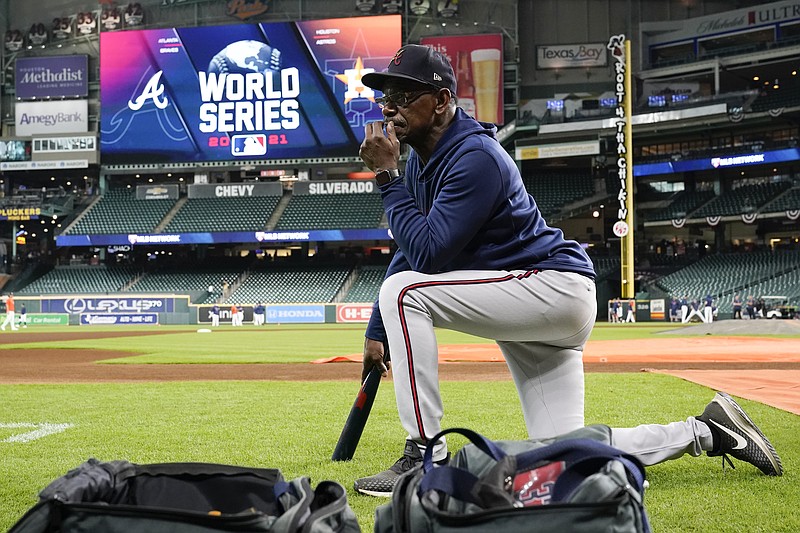 AP photo by Ashley Landis / Atlanta Braves third base coach Ron Washington watches batting practice before Game 1 of the World Series against the host Houston Astros on Tuesday night.