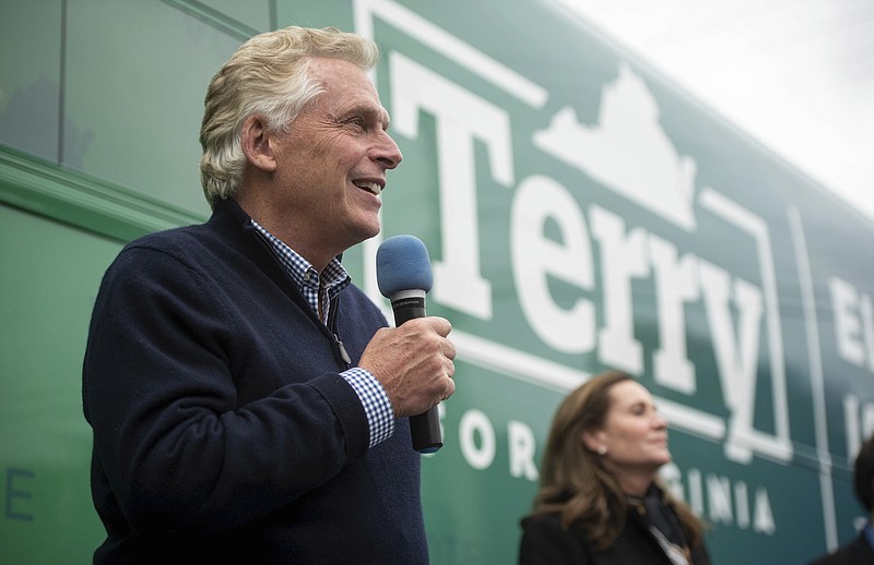 Photo by Daniel Lin/Daily News-Record via The Associated Press / Democratic gubernatorial nominee Terry McAuliffe speaks during a campaign visit to the Harrisonburg-Rockingham Democratic Party headquarters in Harrisonburg, Va., on Oct. 28, 2021.