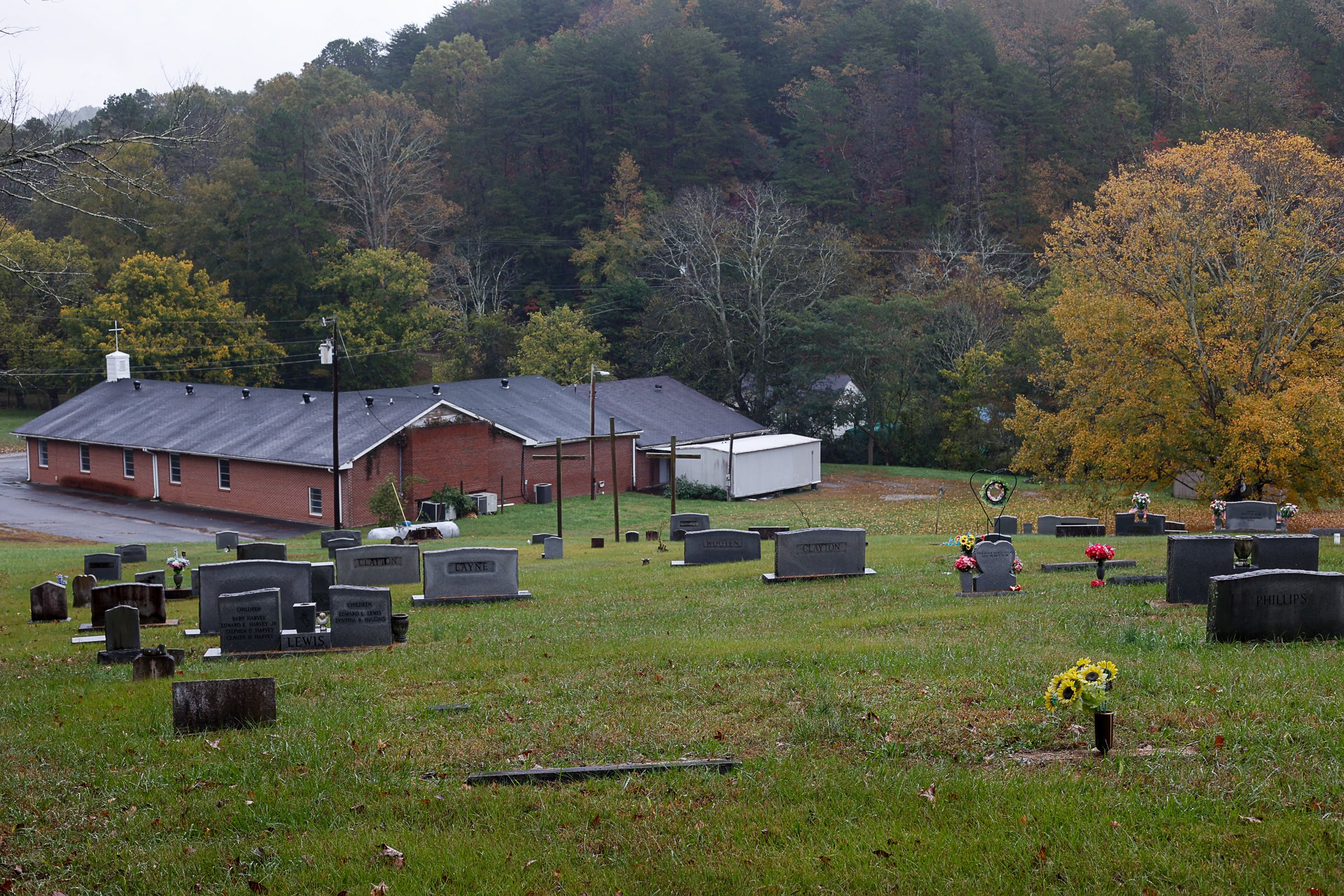 Staff photo by Troy Stolt / The cemetery behind Friendship Baptist Church is seen on Thursday, Oct. 28, 2021, in Chattanooga, Tenn. The church, which has relocated to another location off of Gadd Road, announced its intention to sell the former location and the cemetery located behind the building