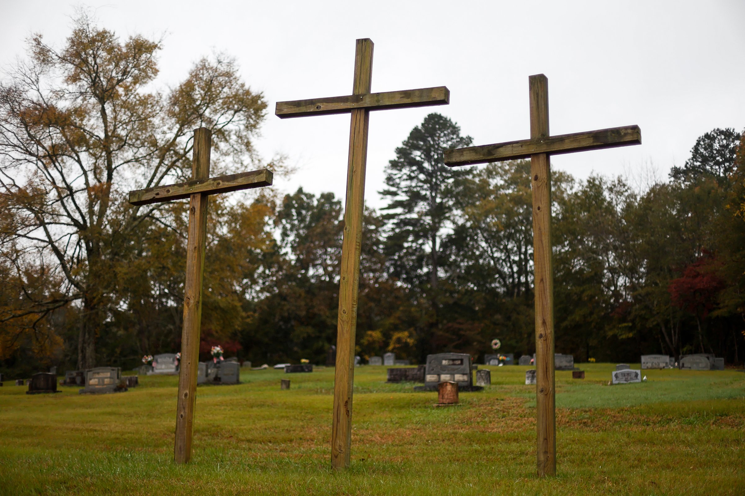 Staff photo by Troy Stolt / The cemetery behind Friendship Baptist Church is seen on Thursday, Oct. 28, 2021, in Chattanooga, Tenn. The church, which has relocated to another location off of Gadd Road, announced its intention to sell the former location and the cemetery located behind the building.