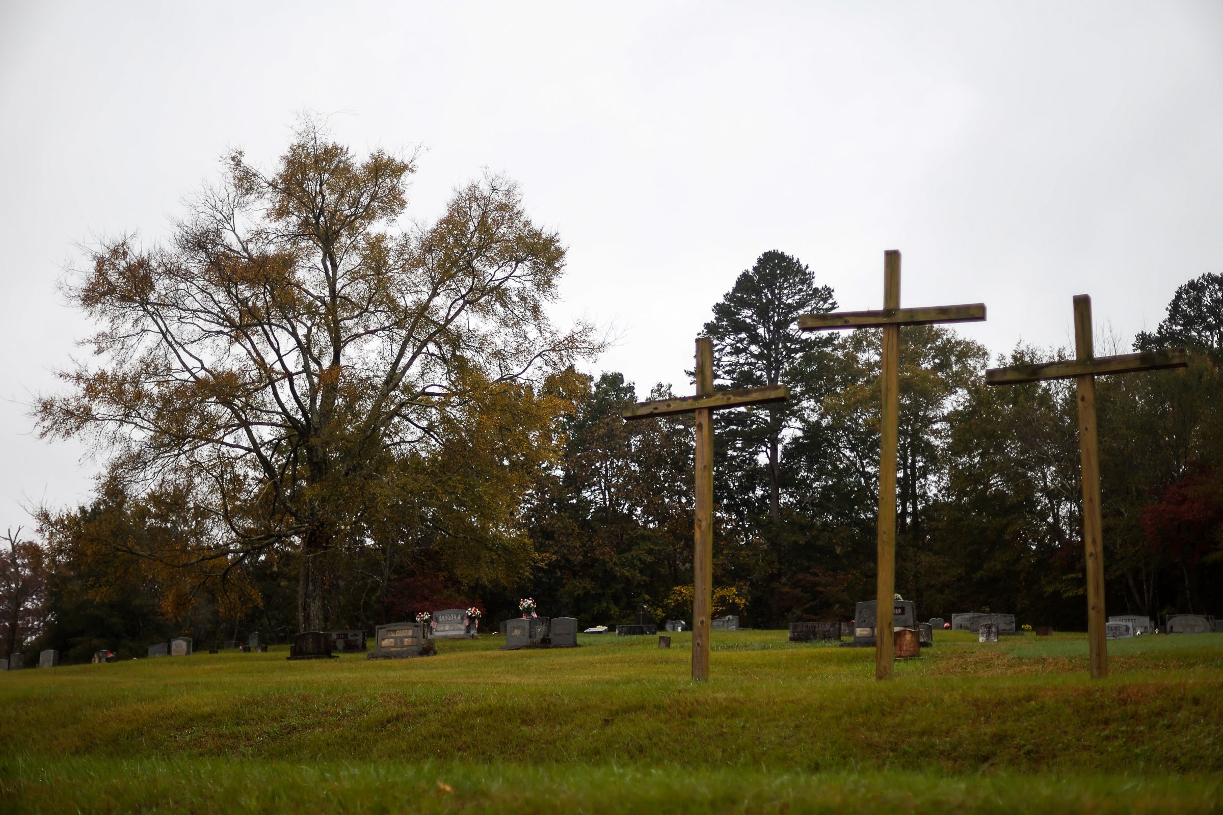 Staff photo by Troy Stolt / The cemetery behind Friendship Baptist Church is seen on Thursday, Oct. 28, 2021, in Chattanooga, Tenn. The church, which has relocated to another location off of Gadd Road, announced its intention to sell the former location and the cemetery located behind the building.