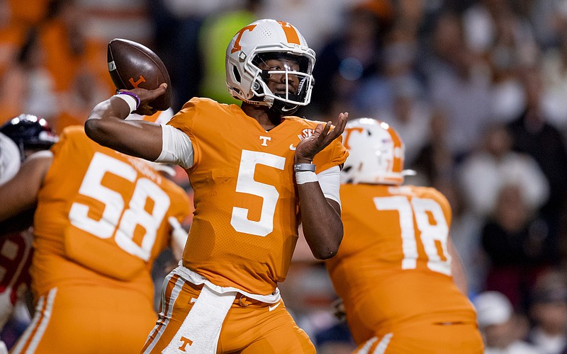 Tennessee Athletics photo by Andrew Ferguson / Tennessee fifth-year senior quarterback Hendon Hooker ranks fourth nationally in passing efficiency entering Saturday's game at No. 18 Kentucky.