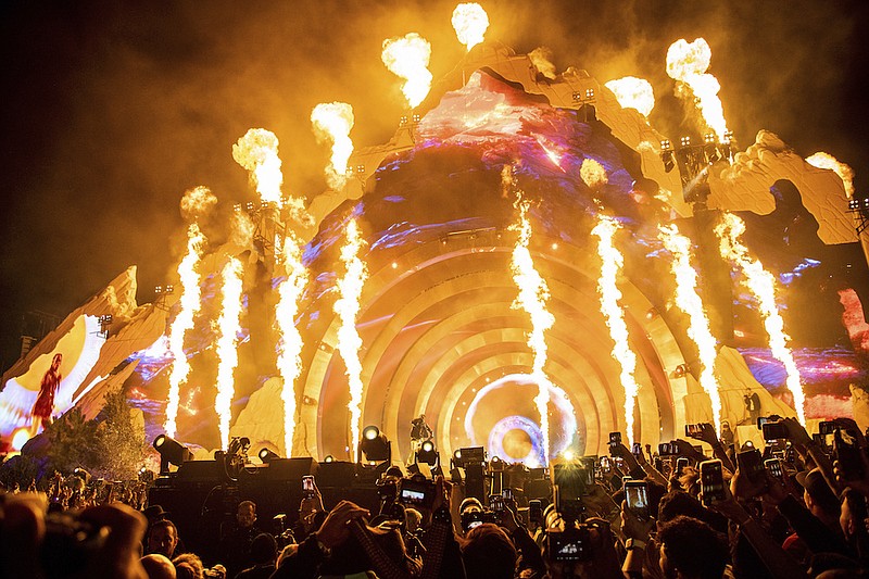 Travis Scott performs at Day 1 of the Astroworld Music Festival at NRG Park on Friday, Nov. 5, 2021, in Houston. (Photo by Amy Harris/Invision/AP)