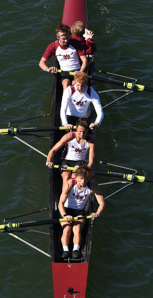 Staff Photo by Matt Hamilton / A rowing team from Montgomery Bell Academy competes on Sunday November 7, 2021 during the Head of the Hooch regatta.