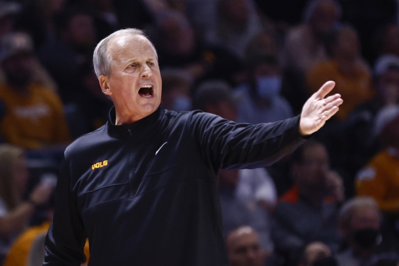 Tennessee head coach Rick Barnes yells to his players during an NCAA college basketball game against Tennessee-Martin Tuesday, Nov. 9, 2021, in Knoxville, Tenn. (AP Photo/Wade Payne)