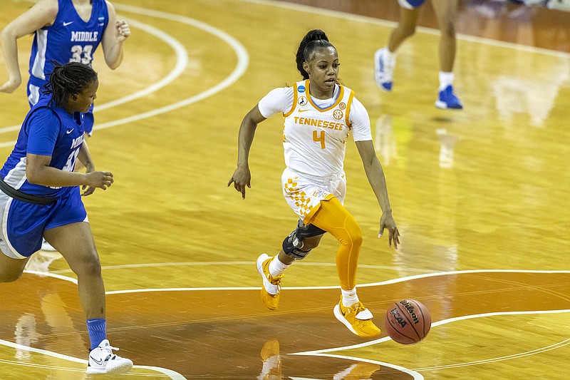 AP file photo by Stephen Spillman / Tennessee guard Jordan Walker (4) scored a game-high 14 points as the Lady Vols beat Southern Illinois 59-49 on Thursday night in Knoxville. It was the season opener for both teams.