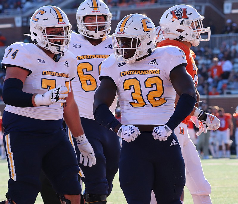 UTC Athletics photo by Logan Stapleton / UTC running back Ailym Ford (32) had 10-yard touchdown in the first quarter against Mercer for the first points of Saturday's SoCon showdown in Macon, Ga.