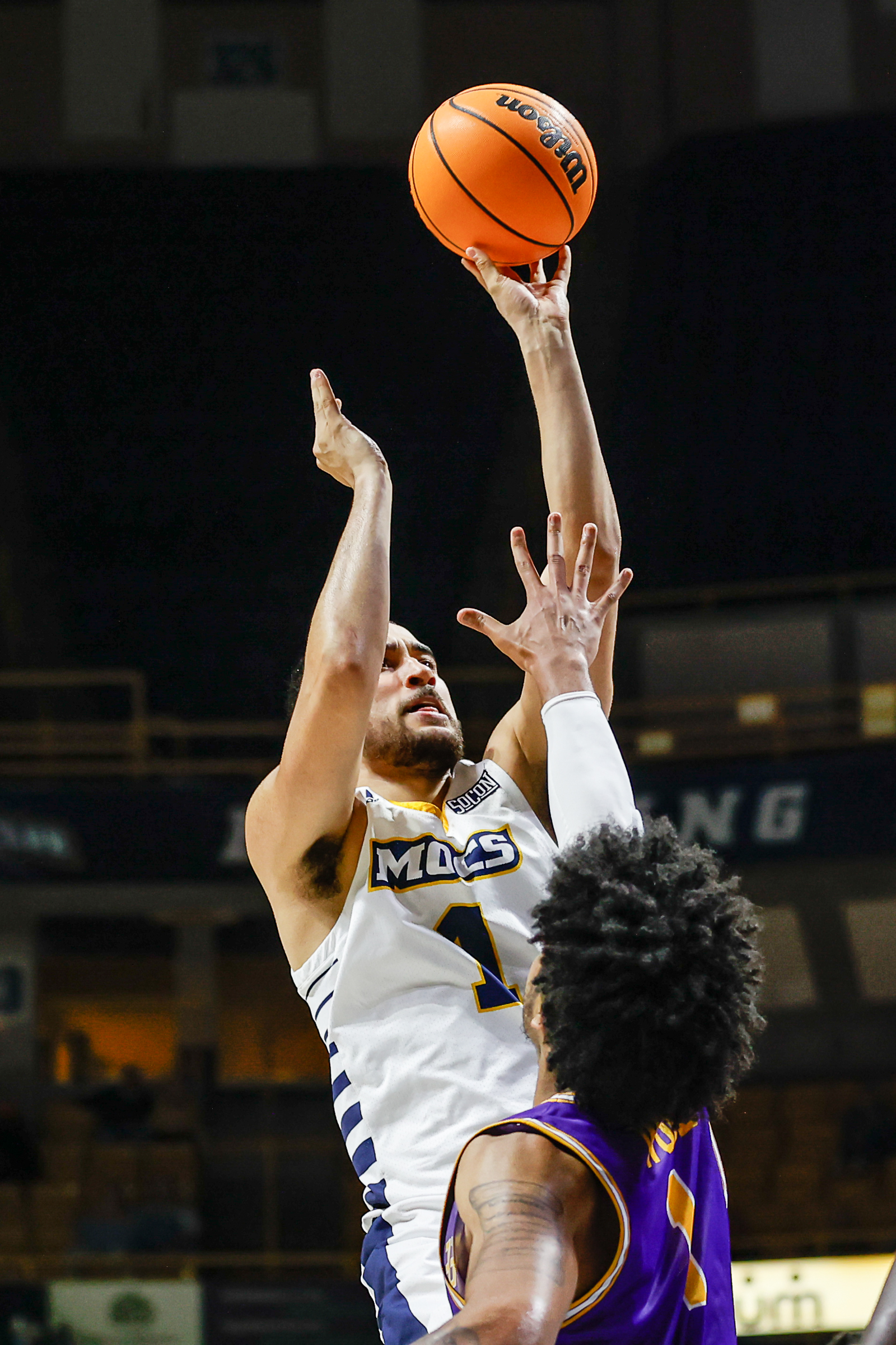 Staff photo by Troy Stolt / Mocs forward KC Hankton (1) shoots the ball during UTC's home basketball game against the Tennessee Tech Golden Eagles at McKenzie Arena on Tuesday, Nov. 16, 2021 in Chattanooga, Tenn.