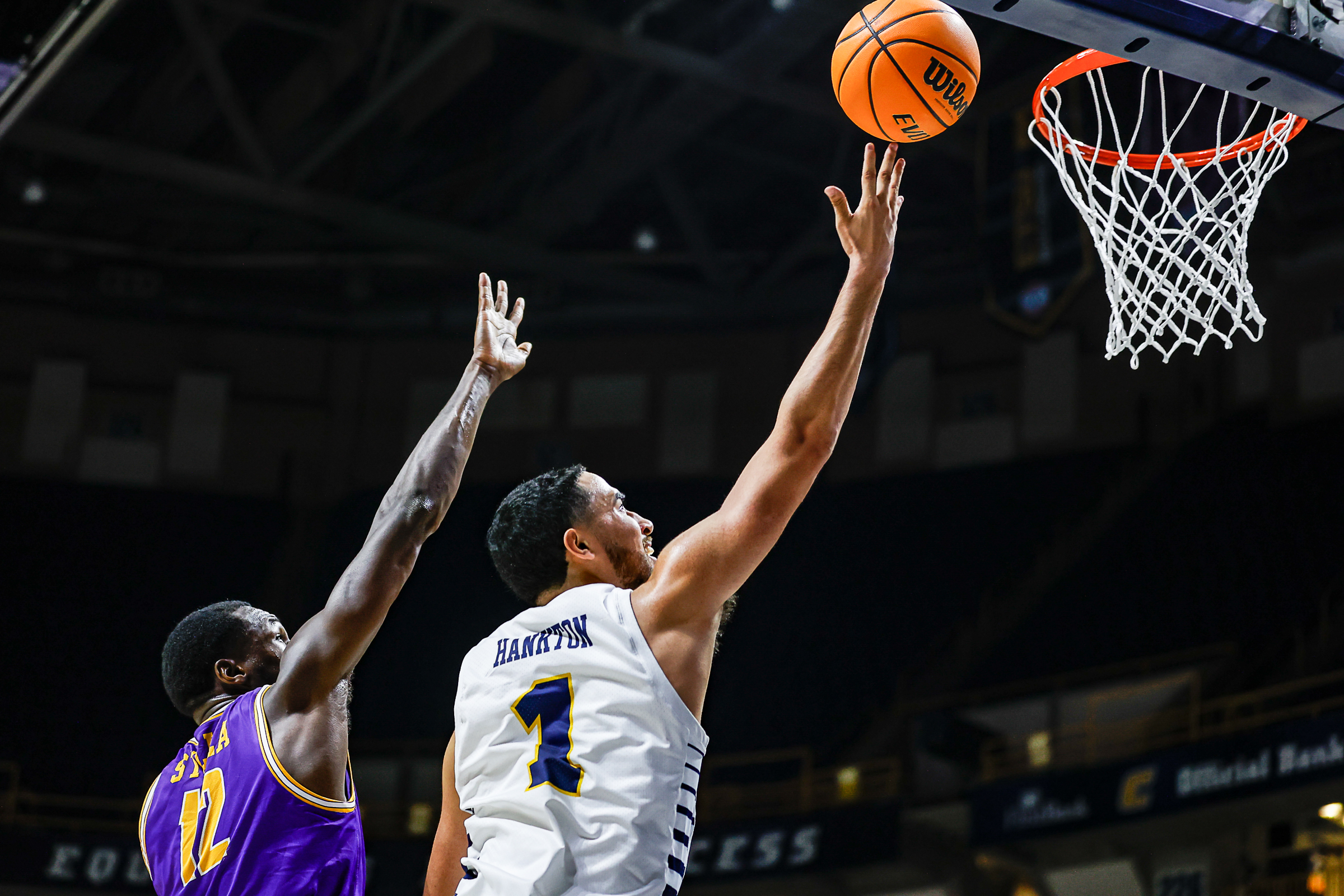 Staff photo by Troy Stolt / Mocs forward KC Hankton (1) goes for a layup during UTC's home basketball game against the Tennessee Tech Golden Eagles at McKenzie Arena on Tuesday, Nov. 16, 2021 in Chattanooga, Tenn.