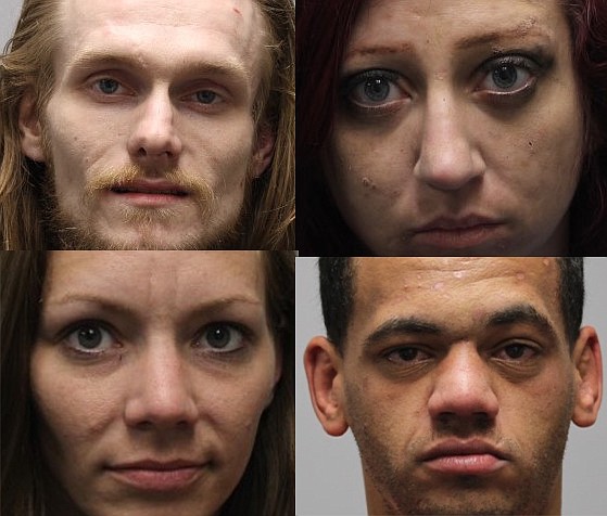 Mason Kynsal Johnson, Chelby Lane Harris, Samantha Channing Mowery and Malachi Shahada Matthew Akhtab, clockwise from left. / Photos from the Bradley County Sheriff's Office.