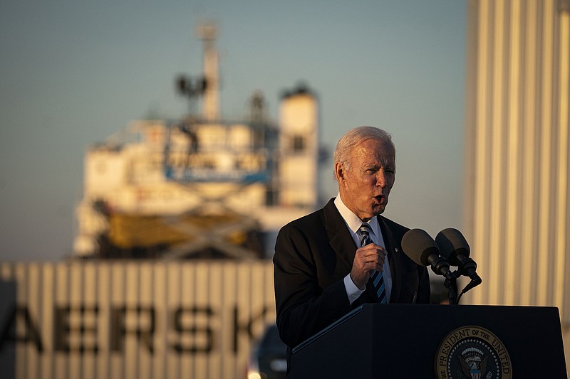 Photo by Al Drago of The New York Times / President Joe Biden speaks about infrastructure, at the Port of Baltimore on Wednesday, Nov. 10, 2021.