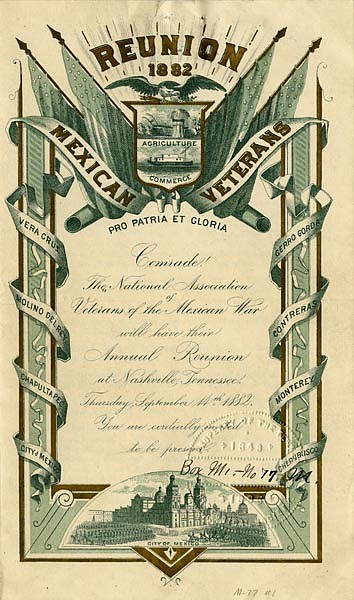 Photo courtesy of Tennessee State Archives / An invitation to a reunion for soliders who fought in the Mexican-American War.