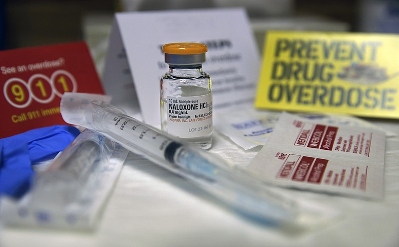 An overdose kit is displayed at the South Jersey AIDS Alliance in Atlantic City, N.J. on Wednesday, Feb. 19, 2014. (AP Photo/Mel Evans)